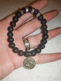 Pisces Zodiac Lava Stone Bracelet with Purple Dyed Agate Accent Beads