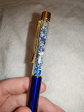 Lapis Lazuli Chip Gemstone Ballpoint Pen Blue & Gold Tone Gift Pen