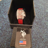 U.S. Polo Assn Burgundy Dial Leather Strap Quartz Date Watch Boxed NOS #1