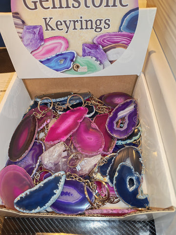 Gemstone keyrings - agate slices/ raw amethyst