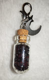 Garnet Gemstone Chip Bottle Charm Pendant Glass Vial with Moon & Star Charms