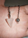 Rose Quartz Cone Gemstone Dowsing Pendulum with Silver Tone Chain