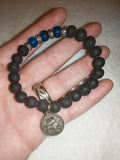 Leo Zodiac Lava Stone Bracelet with Blue Dyed Agate Accent Beads