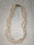 Vintage Triple Strand Baroque Freshwater Pearl Necklace with 925 Sterling Silver Clasp