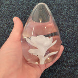 Handcrafted Art Glass Egg Paperweight with White Flower. Design #4 | 630g