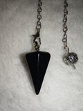 Black Obsidian Cone Gemstone Dowsing Pendulum with Silver Tone Chain