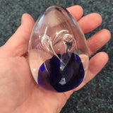Dark Blue Art Glass Egg Paperweight with Silver Bubbles | Handcrafted Decorative Glass Sculpture. Design #10 | 310g