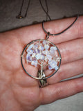 Opalite Tree of Life Pendant Necklace | Tree of Life Crystal Necklace | Silver Tone | #148