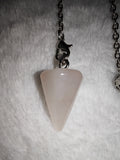 Rose Quartz Cone Gemstone Dowsing Pendulum with Silver Tone Chain