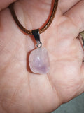 Natural Pale Amethyst Freeform Pendant Necklace on Brown Cord #55