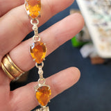 Vintage 925 Stamped Golden Citrine Colour Crystal Bracelet | Pear Cut Tennis Style