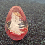 Handcrafted Art Glass Egg Paperweight | White Ribbon Tree with Gold. Design #5 | 430g
