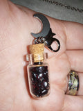 Garnet Gemstone Chip Bottle Charm Pendant Glass Vial with Moon & Star Charms