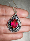 925 Sterling Silver Red Gemstone Teardrop Drop Earrings