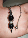 Black Obsidian Gemstone Dowsing Pendulum with Silver Tone Chain
