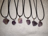 Natural Amethyst Freeform Pendant Necklace on Black Cord #53