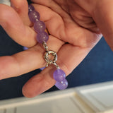 Natural Lavender Jade Beaded Necklace Hand Knotted Crystal Gemstone Silver Tone Clasp