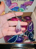 Gemstone keyrings - agate slices/ raw amethyst