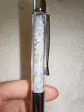 Blue Lace Agate Gemstone Chip Ballpoint Pen Silver Tone Black Ink
