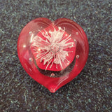 Red Heart Handcrafted Art Glass Paperweight with White Floral Centre #44