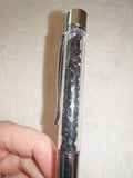 Black Obsidian Gemstone Chip Ballpoint Pen Silver Tone Black Ink