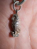 925 Sterling Silver Owl on Books Pendant Necklace