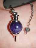Amethyst Sphere Gemstone Dowsing Pendulum with Silver Tone Chain
