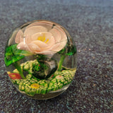 Large White Water Lily Handcrafted Art Glass Paperweight with Frog #42