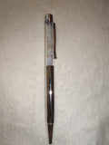 Blue Lace Agate Gemstone Chip Ballpoint Pen Silver Tone Black Ink
