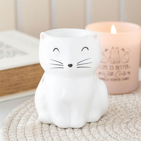 White happy cat burner
