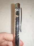 Black Obsidian Gemstone Chip Ballpoint Pen Silver Tone Black Ink