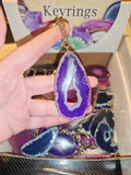 Gemstone keyrings - agate slices/ raw amethyst