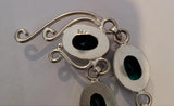Vintage 925 Sterling Silver Emerald Green Crystal Drop Necklace Statement Pendant
