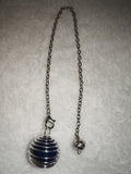 Lapis Lazuli Sphere Cage Gemstone Dowsing Pendulum with Silver Tone Chain