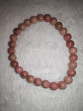Pink Rhodonite 6mm Round Bead Stretch Bracelet | Natural Gemstone Bracelet
