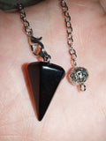 Black Obsidian Cone Gemstone Dowsing Pendulum with Silver Tone Chain