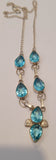 Vintage 925 Sterling Silver Blue Gemstone Cross Drop Necklace Blue Topaz Colour
