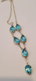 Vintage 925 Sterling Silver Blue Gemstone Pear Drop Necklace Blue Topaz Colour