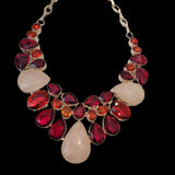 Vintage 925 Sterling Silver Rose Quartz & Multi Coloured Gemstone Statement Necklace