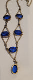 Vintage Art Deco Style Blue Glass Drop Necklace | Statement Costume Jewellery
