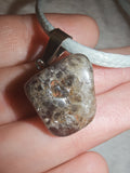 Natural Included Amethyst Gemstone Pendant Necklace on Grey Cord #56