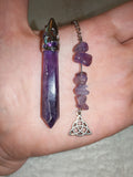 Amethyst Gemstone Dowsing Pendulum with Triquetra Charm & Chip Bead Chain