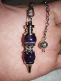 Chevron Amethyst Gemstone Dowsing Pendulum with Silver Tone Chain