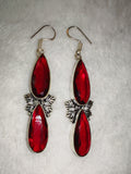 Vintage Red Faceted Drop Earrings with Silver-Tone Settings