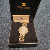 Oskar Emil Milano Two Tone Roman Numeral Quartz Date Bracelet Watch Boxed NOS #11