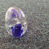 Small Dark Blue Art Glass Egg Paperweight with Bubble Design | Handcrafted Decorative Glass Sculpture. Design #12 | 155g