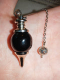 Black Obsidian Sphere Gemstone Dowsing Pendulum with Silver Tone Chain