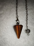 Red Tiger's Eye (Ox Eye) Cone Gemstone Dowsing Pendulum with Silver Tone Chain