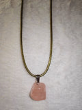 Rose Quartz Freeform Pendant Necklace on Olive Gold Cord Natural Gemstone #51