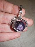 Natural Amethyst Dragon Claw Sphere Pendant Necklace | Fantasy Gemstone Necklace | 68